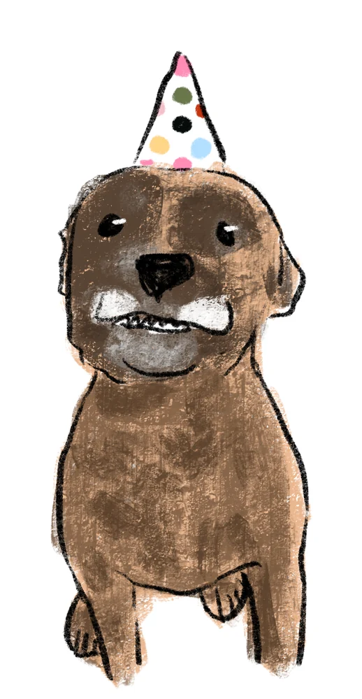 Doodle of a dog wearing a party hat